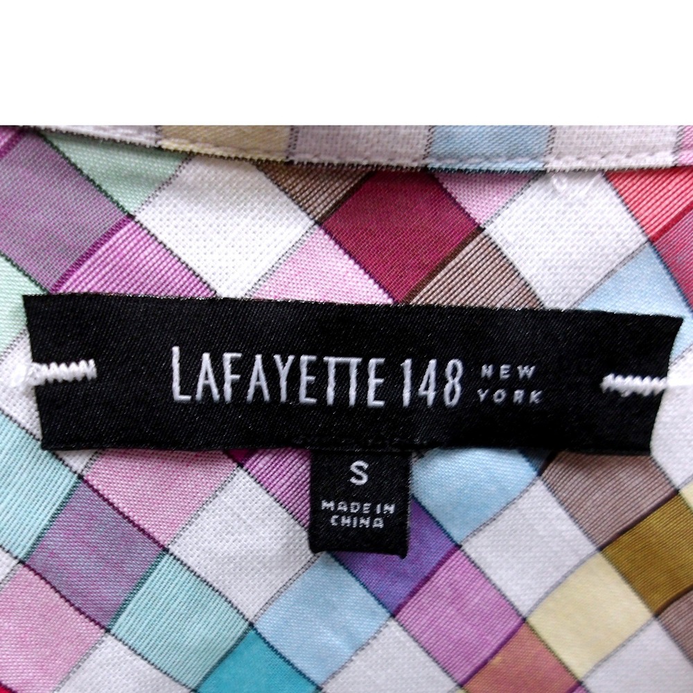 Lafayette 148 New York Womens Rainbow Plaid Shirt Top S / #26748 - Picture 4 of 5